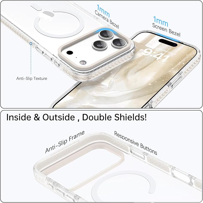 BENTOBEN Magnetic for iPhone 17 Pro Max 6.9" Case, Compatible with Magsafe Military Shockproof Protective Bumper Cute Transparent Slim Anti-Yellowing Phone Case for iPhone 17 ProMax Cover,Clear White