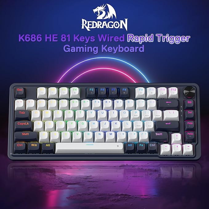 Redragon K673 HE Rapid Trigger Gaming Keyboard, 81 Keys 8K Wired Mechanical Keyboard w/Next-Gen UltraMag 100% POM Silky Magnetic Switch, Dual-Module Floating Structure Design, 5-Layer Noise Dampening