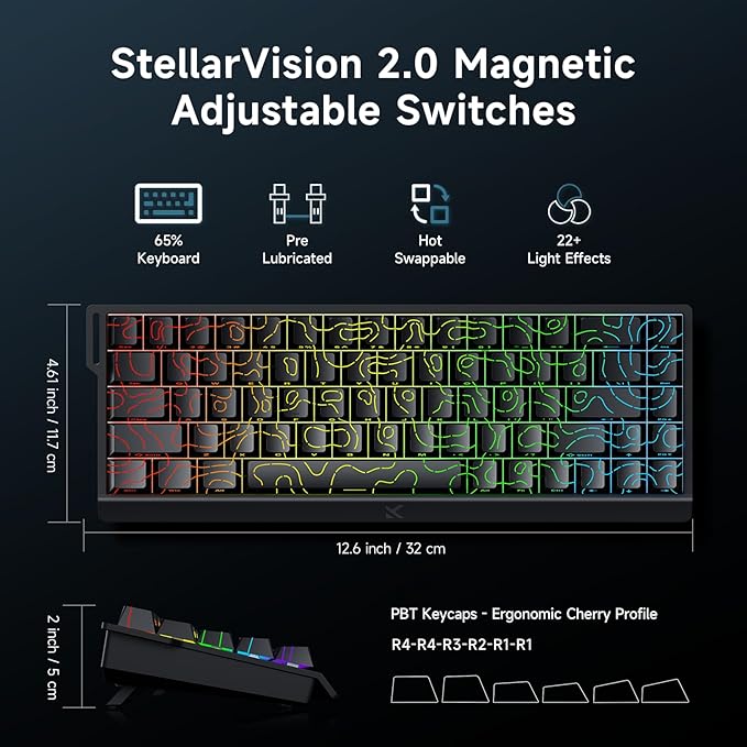 MCHOSE ACE 68 60% Mechanical Gaming Keyboard Wired Rapid Trigger Hall Effect Keyboard Magnetic Switch Adjustable Actuation 8000Hz Polling Rate Custom RGB MAC Laptop(Black Topographic TTC Dragon Lord)