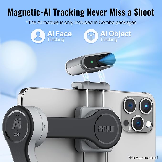 ZHIYUN-CINEPEER CQ5 Stabilizer Gimbal Stabilizer for iPhone, 3-Axis Stabilization with AI Tracker, Built-in Fill Light, Gimbal Stabilizer for iPhone, Smartphone Gimbal for Video Recording Vlog