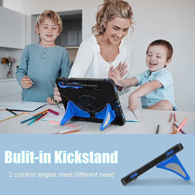 AKABEILA Compatible with Samsung Galaxy Tab S7/S8/S9/S9 FE 11 inch(2023) Tablet Case，Lightweight Shockproof Rugged Protective Cover with Kickstand for Kids Children Boys Babies Black Blue