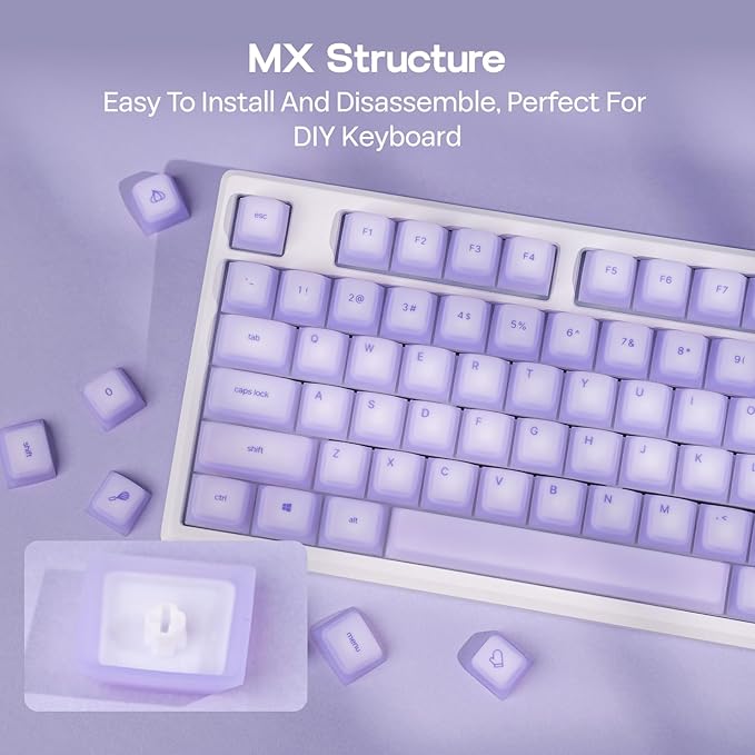 EPOMAKER AegisSil Keycap Set, Silicone Material, Cherry Profile, 113 Keys, 65%/75%/96%/Full Size, Custom Keyboard Keycaps Set for Cherry MX, Kailh, Outemu, Gateron Mechanical Gaming Keyboard (Purple)