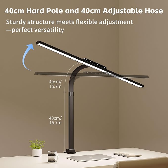 Architect Desk Lamp with Clamp, Eye-Caring Clip on Desk Lights for Home Office, Touch Control Dimmable LED Computer Light with Color Changing, 24W Bright Desktop Lamp for Drawing Crafts, Black