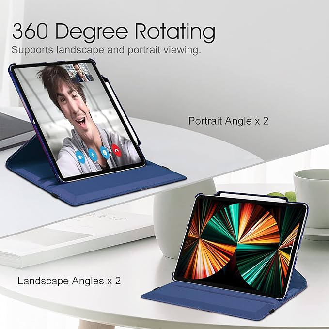 Fintie Rotating Case for iPad Pro 12.9-inch 6th Generation 2022-360 Degree Swiveling Protective Cover with Pencil Holder, Auto Sleep/Wake, Also Fit iPad Pro 12.9" 5th/4th/3rd Gen, Galaxy