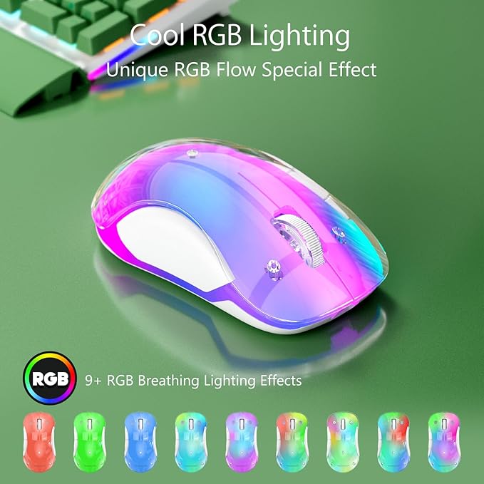 memzuoix 2.4G Wireless Mouse with Customizable Cover & 9-Color LED - Rechargeable Ergonomic, 1400 DPI, 5 Buttons, USB Receiver for PC/Mac - Green