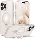 CAPRARO for iPhone 14 Pro Max Case with 360° Spin Magnetic Stand for Women, [Compatible with MagSafe] [Full Camera Protection] Cute Wave Translucent Matte Case for iPhone 14 Pro Max, Stone