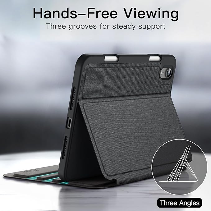 JETech Case for iPad mini (A17 Pro, 2024 Model, 7th) / Mini 6 (2021 Model, 6th) with Pencil Holder, Slim Folio Stand Protective Tablet Cover, Multi-Angle Viewing (Black)