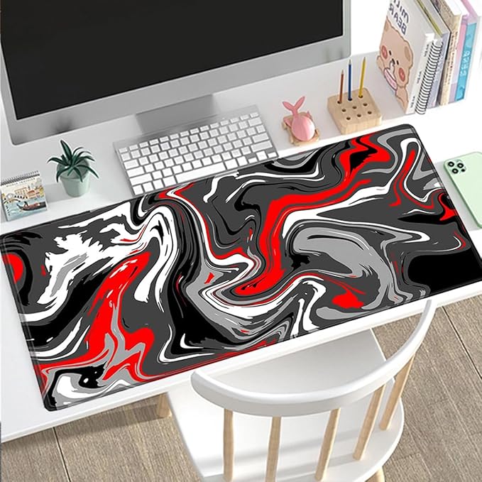 Rcege Large Mouse Pad for Desk - Gaming Mouse Pad with Stitched Edges, Anti-Slip Base for Keyboard and Mouse(Abstract Red,23.6L x 11.8W inches)