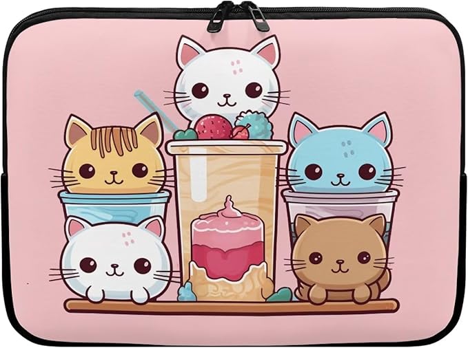 Cute Cat Laptop Sleeve for Women Girls 17 inch Laptop Protector with Multiple Uses Lap Top Case Lightweight Computer Carrying Case Kawaii Tablet Bag for Daughters Pink