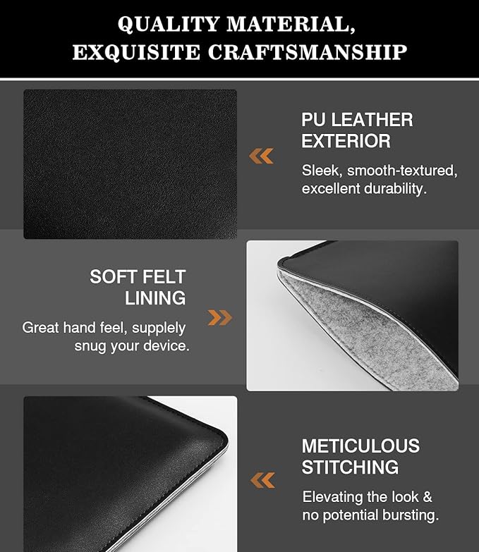 MoKo 9-11 Inch Tablet Sleeve, PU Leather Briefcase Slim Stylish Case Fits New 11-inch iPad Air M4 2026/iPad Pro M5, Air 5/4th 10.9, 10th Gen 10.9, 9/8. Gen 10.2, Tab S8/S9 11, Black