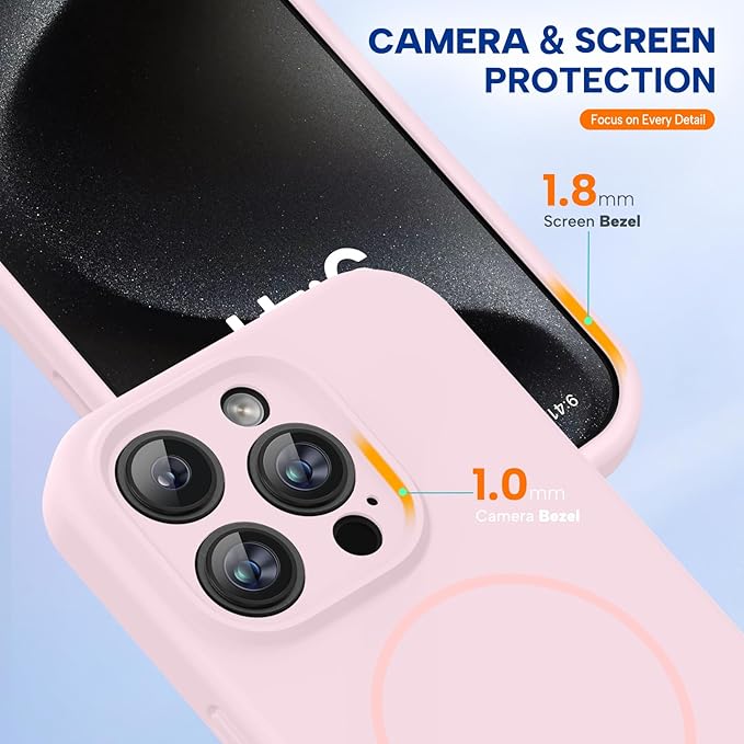 Miracase Magnetic for iPhone 15 Pro Case, [Soft Anti-Scratch Microfiber Lining], Magnetic for MagSafe, Liquid Silicone Shockproof Drop Protection Phone Case for 15 Pro, Sand Pink