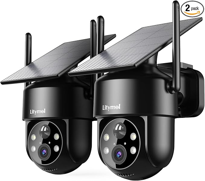 LITYMOL 2K Solar Camera for Home Safety, 360° View Security Cameras Wireless Outdoor, Color Night Vision, Siren Alarm, 2-Way Audio, AI Detection, SD/Cloud Storage, 2.4GHz WiFi