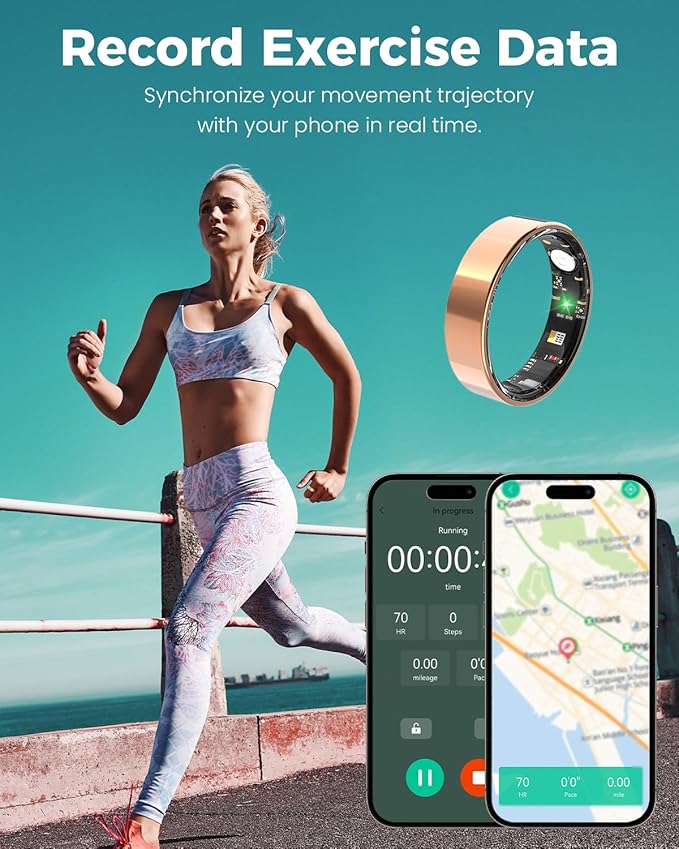 Smart Ring for Women Men Fitness Tracker with Blood Oxygen,Heart Rate,Sleep Monitoring,Step Counting,for iPhone and Android,Waterproof smart blood pressure monitor,No Subscription Fees (Rose Gold, 8)