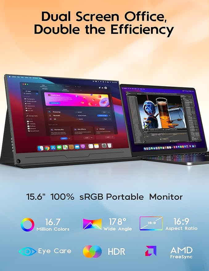 ZSCMALLS 4K Portable Monitor, 15.6" 3840 * 2160 Laptop Extended Monitor, 1500:1 100% sRGB USB-C HDMI Portable Gaming Monitor HDR Travel Monitor with Speakers & Smart for Laptop PS5/4 Xbox Switch