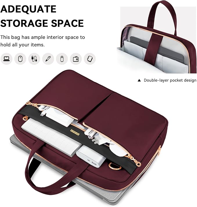 Ferkurn Laptop Bag Case Women Men Computer Bag Compatible with MacBook/HP/LG/Dell, Shoulder Strap Slim Carrying Messenger Briefcase, Wine Red, 15.6-16 Inch