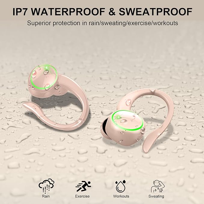 Matast Wireless Earbuds, Bluetooth 5.4 Headphones Sports, 50H Playback Over-Ear Buds with ENC Noise Cancelling Mic, 3D HiFi Stereo Fitness Earphones with Earhooks, IP7 Waterproof Headset for Runing