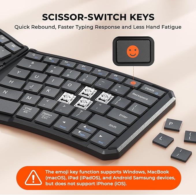 MEETION Foldable Bluetooth Keyboard, Compact Portable Keyboard for Business Travel, Ultra-Thin Folding Wireless Keyboards for iOS Android Windows Mac Tablet PC