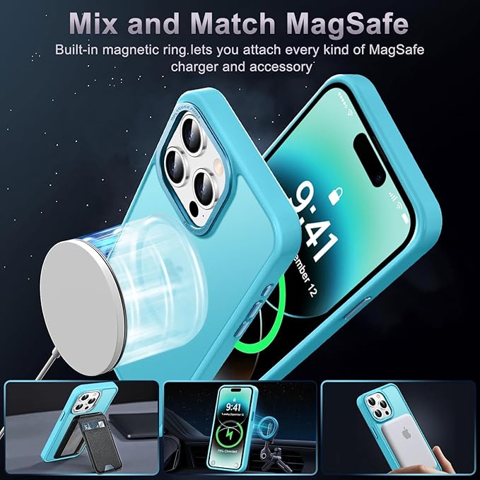 Newfuture Designed for iPhone 14 Pro Case with Magnetic [13 FT Military Drop Protection] [Compatible with Magsafe] Slim Translucent Matte Shockproof with Anti-Fingerprint Phone Case, Lake Blue