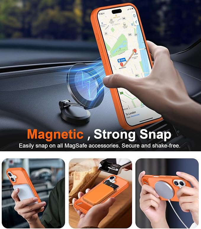 Magnetic Compatible with iPhone 16 Case, [Built-in Invisible Kickstand][Compatible with MagSafe][Military Grade Shockproof] Slim Translucent Matte Phone Case for iPhone 16 6.1"