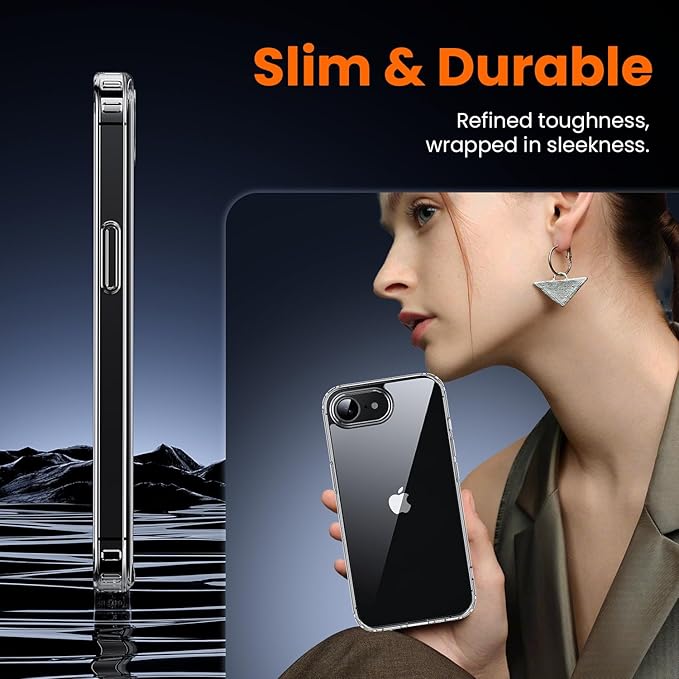 toushion 3 in 1 for iPhone 16E Case Clear/iPhone 17E Case [Yellowing-Resistant Acrylic Back] Screen Protector *2, Shockproof for iPhone 16e & 17e Case 6.1 inch Clear