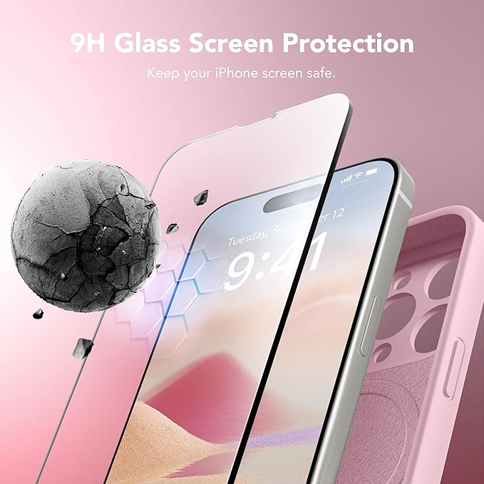 Magnetic for iPhone 14 Pro Case, Compatible with MagSafe, [Full Camera Protection][Screen Protector] Silicone Shockproof Protective Phone Case for iPhone 14 Pro 6.1", Chalk Pink