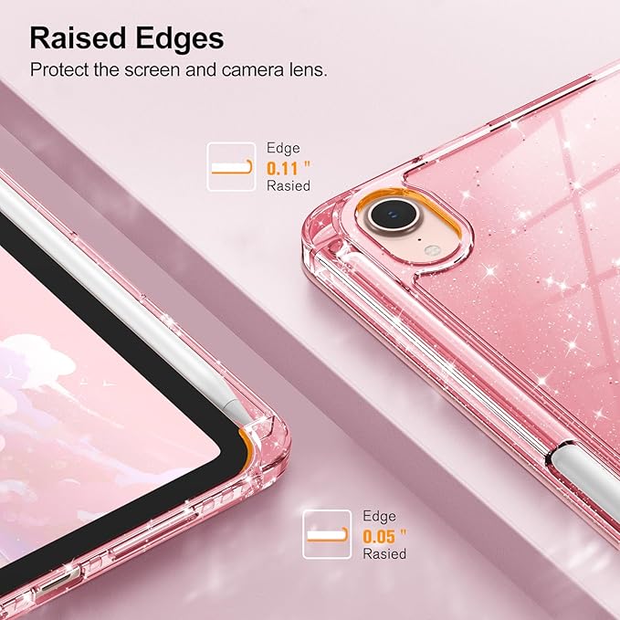 Fintie Slim Case for iPad Mini 7 (A17 Pro, 7th Generation) 2024 / iPad Mini 6 (6th Gen) 8.3 Inch - [Built-in Pencil Holder] Glittering Sparkly Shockproof Cover w/Shiny Clear Back Shell (Rose Gold)