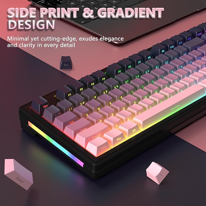 FELICON Attack Shark M87 80% Wireless Mechanical Gaming Keyboard, Tri-Mode (Bluetooth/2.4GHz/USB-C), RGB Backlit, Hot-Swappable PBT Keycaps – Pink