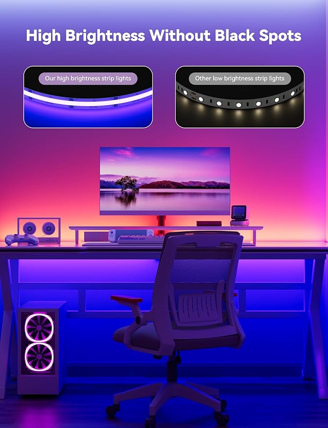 MIWISE 5V USB RGB COB LED Strip Light,9.84ft/3m Tape Lights,RF & App Control,Music Sync,Ultra Bright Color Changing Lighting,UL-Listed,Cuttable & Flexible for Bedroom,Kitchen,Desk,Party,Home Decor