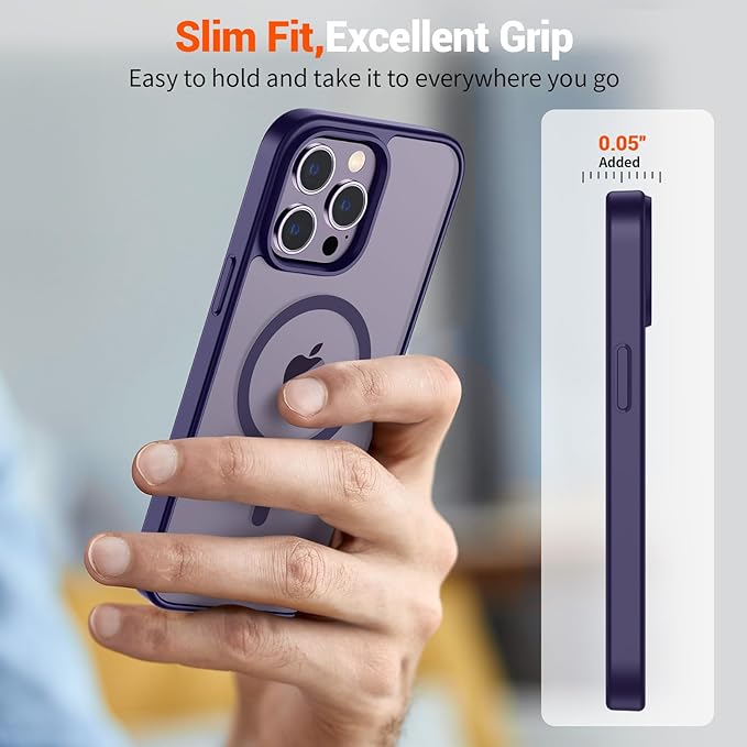SUPFINE Magnetic for iPhone 15 Pro Max Case (Compatible with MagSafe) (Military Grade Drop Protection) Slim Translucent Matte Shockproof with Anti-Fingerprint Phone Case, Dark Purple