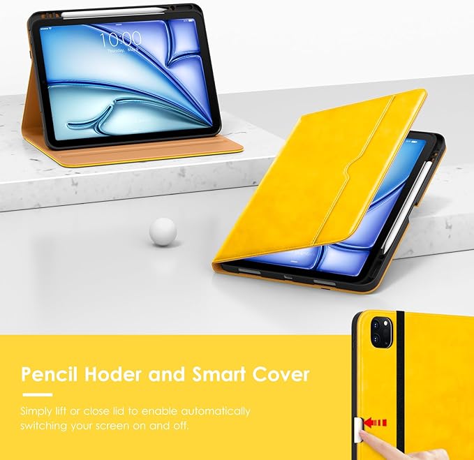 VIKESI Case for iPad Air 13 inch (M4) 2026 / (M3) 2025 / (M2) 2024,Premium Leather Folio,Apple Pencil Holder,Auto Sleep/Wake,Stand Cover - Yellow