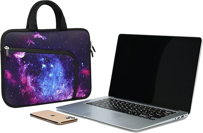 11 11.6 12 12.1 12.5 inches Laptop Sleeve Chromebook Case Ultrabook Case Notebook Sleeve PC Messenger Bag Tablet Case Neoprene Handle Sleeve for Men Women, Two Pockets(Purple Galaxy 1)