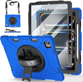 Case for iPad Pro 13 Inch M5 2025/ M4 2024: Military Grade Cover for iPad Pro 13" with Screen Protector - Stand - Handle - Shoulder Strap - Pencil Holder- Blue