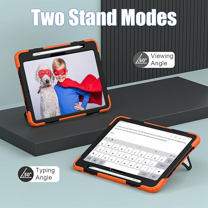 AKABEILA Compatible with Apple iPad Pro 11(2024) 11 inch Tablet Case，Lightweight Shockproof Rugged Protective Cover with Kickstand for Kids Children Boys Babies Orange Black