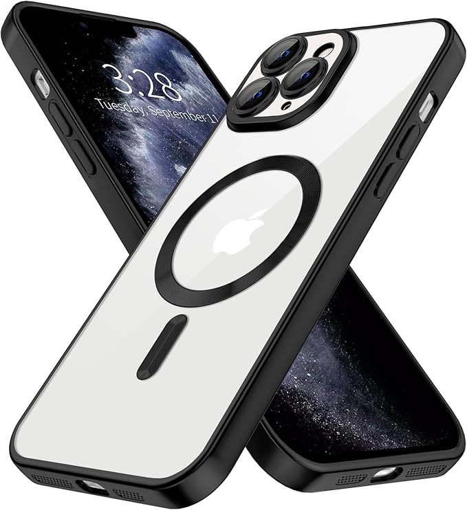 Hython Magnetic Clear for iPhone 11 Pro Max Case with Camera Lens Protector [Compatible with MagSafe] Plating Edge Slim Soft TPU Cover Protective Phone Case for iPhone 11 Pro Max 6.5", Matte Black