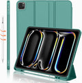 iMieet Case for iPad Pro 11 Inch (M5) 2025 /(M4) 2024 5th Gen, Trifold Stand Smart Cover with Pencil Holder and Soft TPU Back, Auto Wake/Sleep (Forest Green)