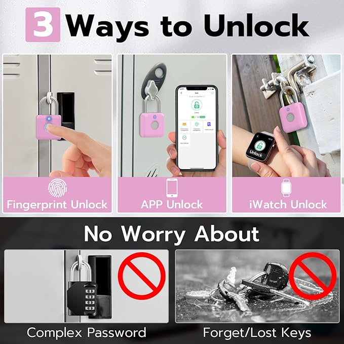 Fingerprint Padlock,Smart Padlock with APP Unlock,Fingerprint Locker Lock,USB Rechargeable for Gym Locker,Locker, School,Storage, Luggage