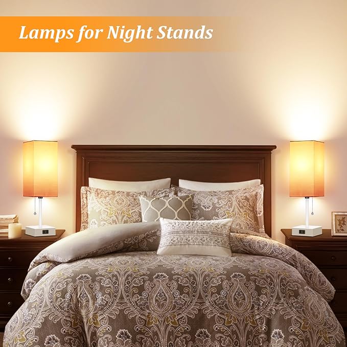 15'' Table Lamp for Bedroom set of 2,3-Color Bedside Lamps with Pull Chain Table Lamps for Night stands ,Small Night Light Lamps with 2 Bulbs Lamps for Living Room Kids Room Office Decor（Pink+White）