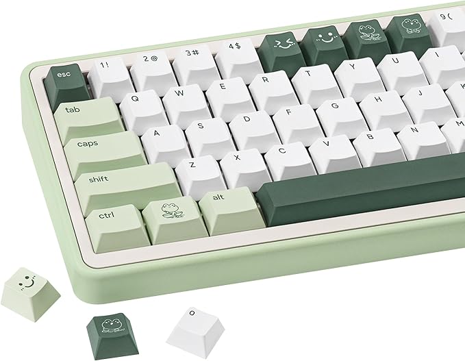 Cute Matcha Green Frog Keycaps 134 Keys-Cherry Profile Dye-Sublimation Custom Keycap-Minimalist Style PBT Key Caps for Cherry MX Switches Mechanical Gaming Keyboard 60% 75% 100%