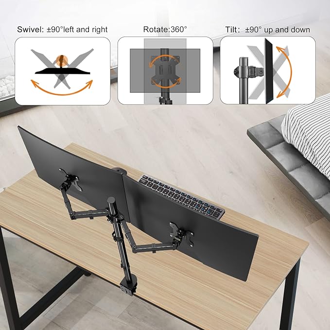 Suptek Dual Monitor Desk Mount, Adjustable Dual Monitor Arm for 2 Computer Screens up to 27 inch, Extra Tall 31.5" Pole Dual Monitor Stand for Desk, Holds up to 22 lbs(MD6842)