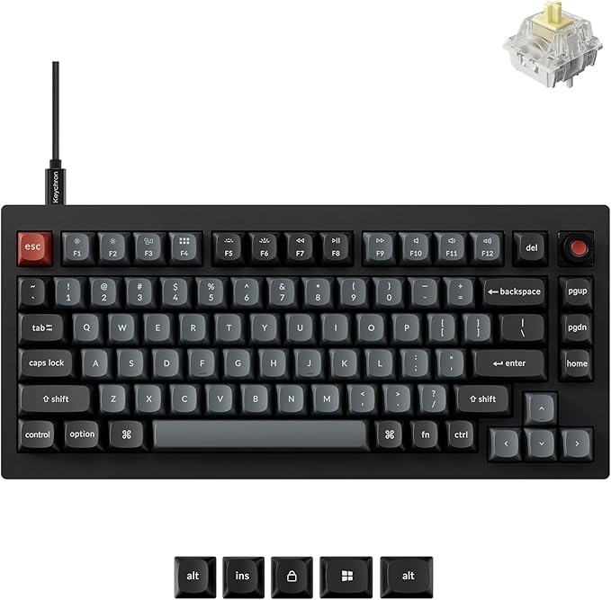Keychron V1 8K Custom Mechanical Keyboard, 75% Wired Layout, Ultra-Low Latency 8000Hz, QMK Programmable, Hot-Swappable Banana Switches, RGB, for Gamers and Typists, Compatible with Mac/Windows/Linux