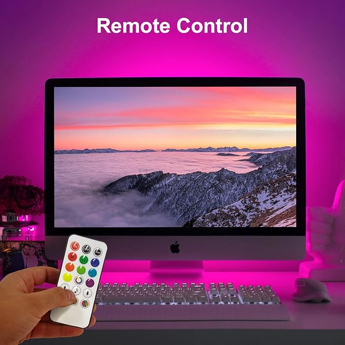 velted RGB Light Bar, Music Sync RGB IC LED Lights Bars, USB Powered Ambient Lighting, Remote Control Color Changing Gaming TV Backlight, 8 Dynamic Modes for PC Room Monitor Desk