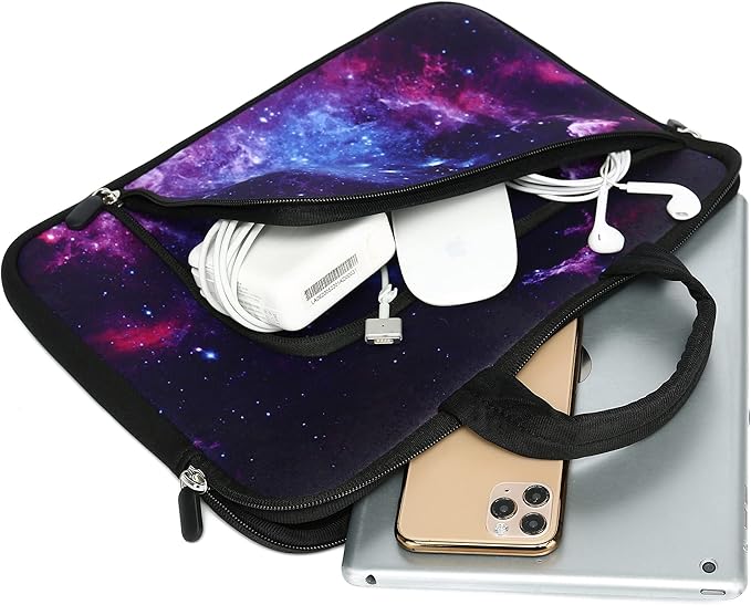 11 11.6 12 12.1 12.5 inches Laptop Sleeve Chromebook Case Ultrabook Case Notebook Sleeve PC Messenger Bag Tablet Case Neoprene Handle Sleeve for Men Women, Two Pockets(Purple Galaxy 1)