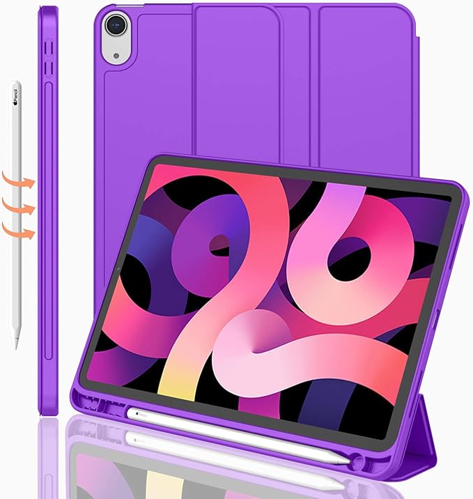 iMieet iPad Air 11 Inch Case M4/M3/M2(2026/2025/2024), iPad Air 5th/4th Generation Case 2022/2020 10.9 Inch with Pencil Holder,Trifold Stand Smart Case with Soft TPU Back(Grape Purple)