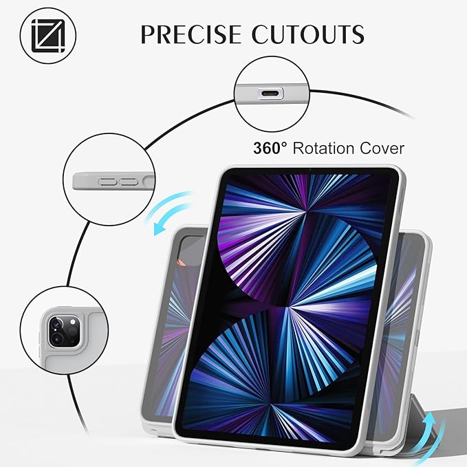 ZENLU iPad Pro 11" M4 M5 Case with Removable Magnetic Folio Cover, Premium PU Leather, Multiple Angles Stand, Pencil Slot Charging Support, Full Protective Case for iPad Pro 11" 2025 2024 (Gray)