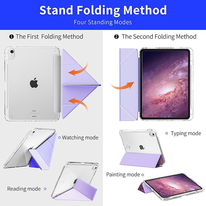 Origami Case for iPad (A16) 11th Generation 11 Inch 2025, iPad 10th Generation Case 10.9 2022 Cover with Pencil Holder, Clear Back Cover Multi-Angle Trifold Stand, Composition Book