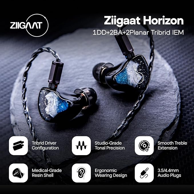 Linsoul ZiiGaat Horizon in Ear Monitor, 1DD+2BA+2 Planar HiFi Wired Earbuds, Studio-Grade IEM Earphones, Natural Balanced Tuning with Buttery-Smooth Treble Extension for Musicians Audiophiles