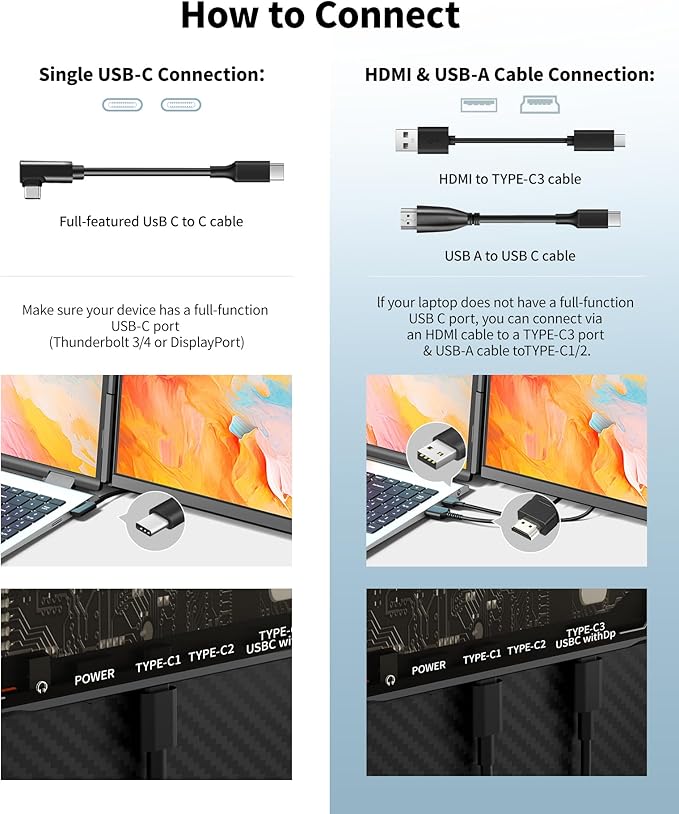 Cevaton Laptop Screen Extender - 15.6" FHD 1080P Portable Monitor for Laptop, Detachable & Plug and Play Dual Monitor Extender for 13"-17.3" Laptops, Compatible with Wins/Mac/Android/Chrome