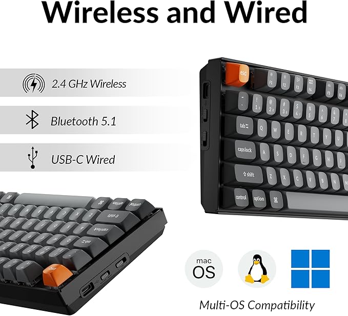 Keychron K8 Max Custom Mechanical Keyboard Wireless, TKL 2.4 GHz/Bluetooth 5.1/Wired QMK Programmable RGB, Hot-Swappable with Keychron Super Brown Switch Compatible with Mac Windows Linux