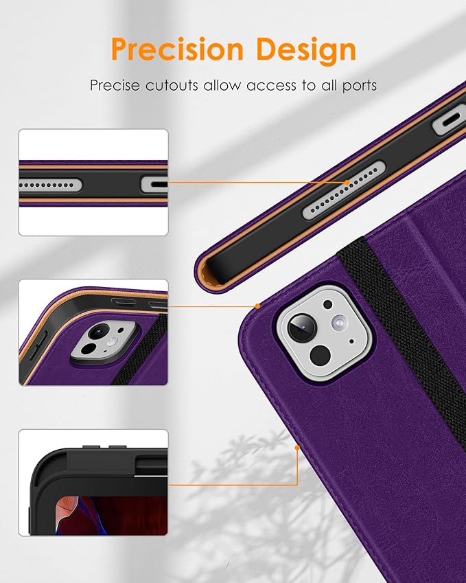 DTTO for iPad Pro 13 inch Case (M5/M4) 2025/2024, Premium Leather Business Folio Stand Cover with Pencil Holder - Auto Wake/Sleep & Multiple Viewing Angles, Built in Hand Strap & Pocket, Dark Purple