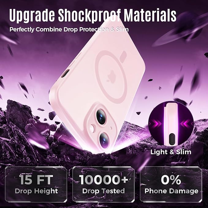 Symcele Designed for iPhone 13 Case, Compatible with MagSafe, with Privacy Screen Protectors X2, [Camera Protection] [15FT Military Drop Protection] Shockproof Phone Case, 6.1", Pink